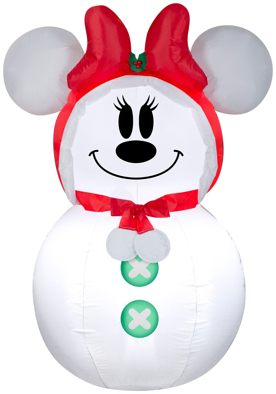 3 1/2' Gemmy Airblown Inflatable Disney Minnie Mouse As Snowman w/ Red Bow Yard Decoration 117566